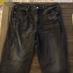 American Eagle Super high rise ankle straight black jeans with some distressed